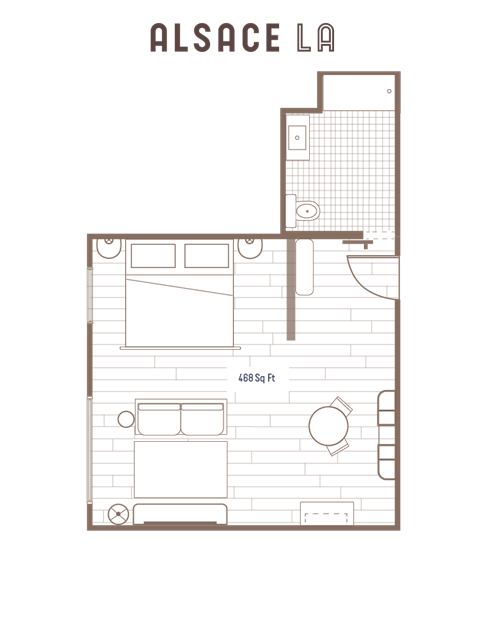 Deluxe King ADA Floor Plan at Alsace Living, California, 90016
